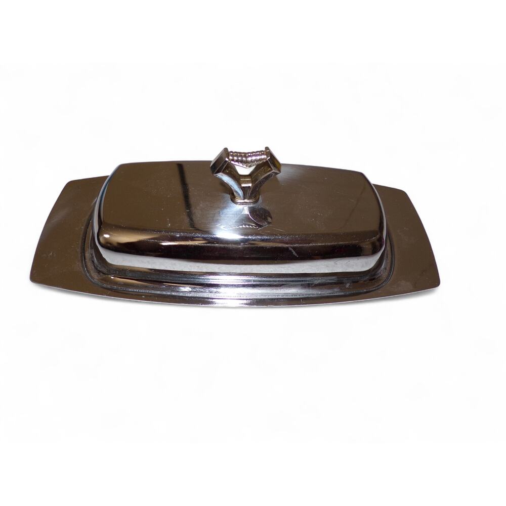 Vintage Stainless Steel Covered Butterdish Mid Century Modern